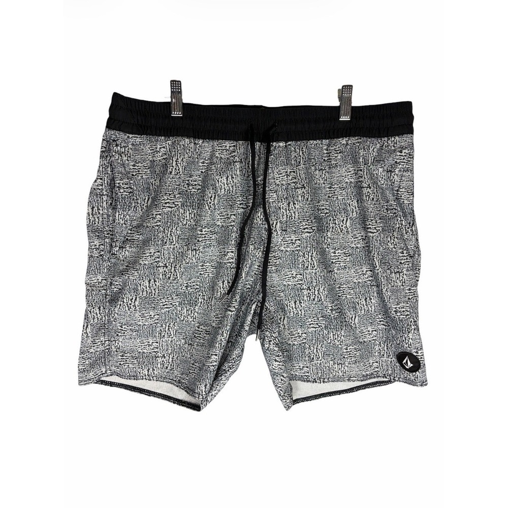 Volcom Men's Patterned Board Shorts Swim Trunks Black White XL